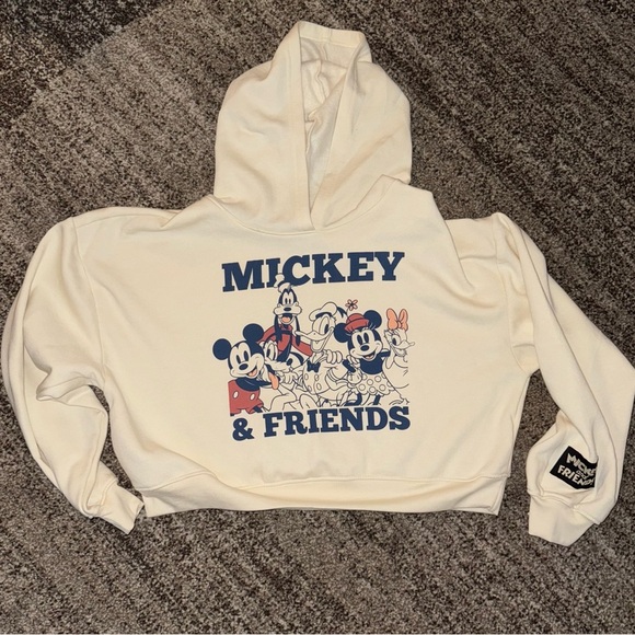 DISNEY MICKEY & FRIENDS CROPPED HOODIE XL CREAM NEW UNISED DISNEYLAND JUNIORS - Picture 1 of 6